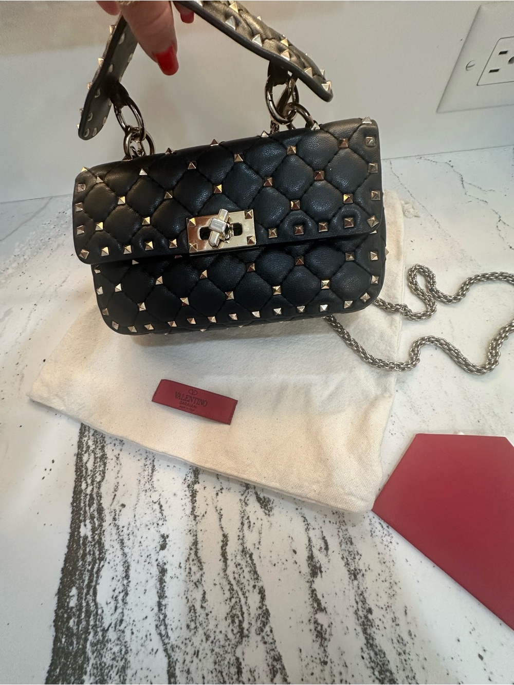 Valentino Black Quilted Rockstud Shoulder Bag with Silver Hardware - Picture 14 of 14